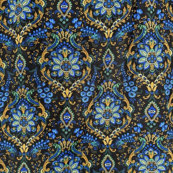 Vtg Midi Skirt 12 Blue Gold Damask Academia Old Money Modest Grunge Boho 90s Y2K - Picture 2 of 10